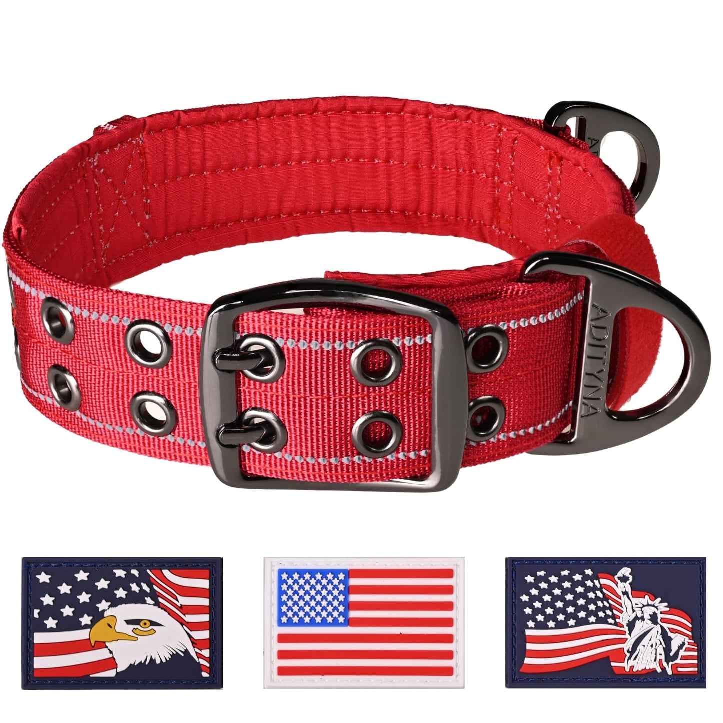 ADITYNA - Heavy Duty Dog Collar with Handle - Thick Dog Collar for Large Dogs - Wide, Reflective, Tactical, Soft Neoprene Padded - Perfect Dog Collar for Training and Walking