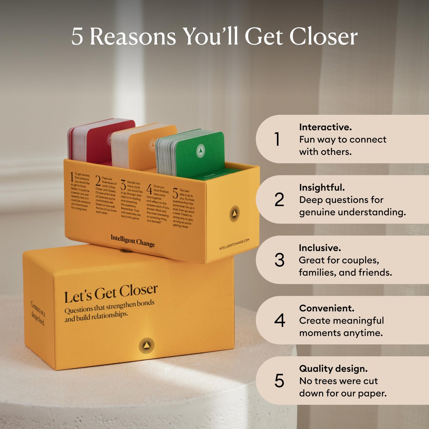 Intelligent Change Get Closer Conversation Cards for Couples, Intimacy Deck Card Game, Fun Date Night Ideas, 100 Icebreaker Couple Questions to Strengthen Bonds and Relationships