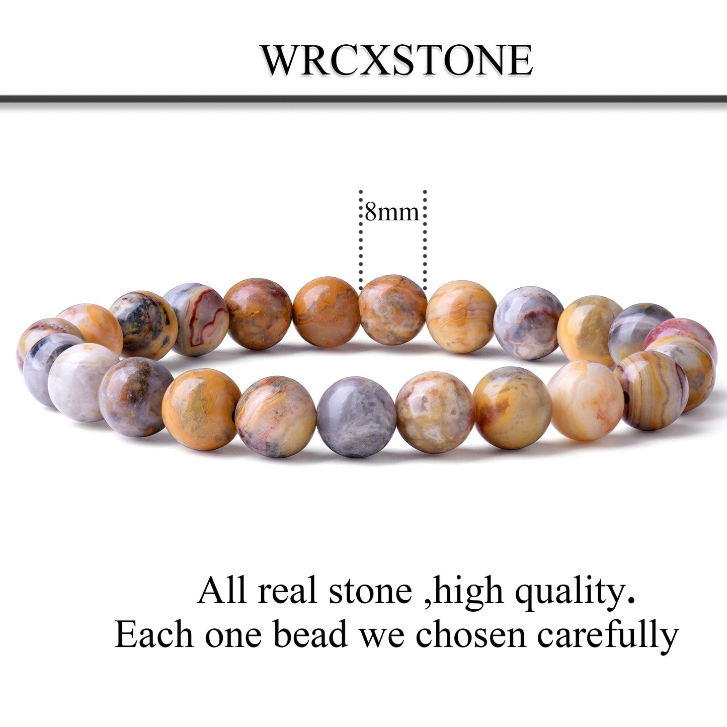 Natural 8mm Gorgeous Semi-Precious Gemstones Healing Crystal Stretch Beaded Bracelet Unisex