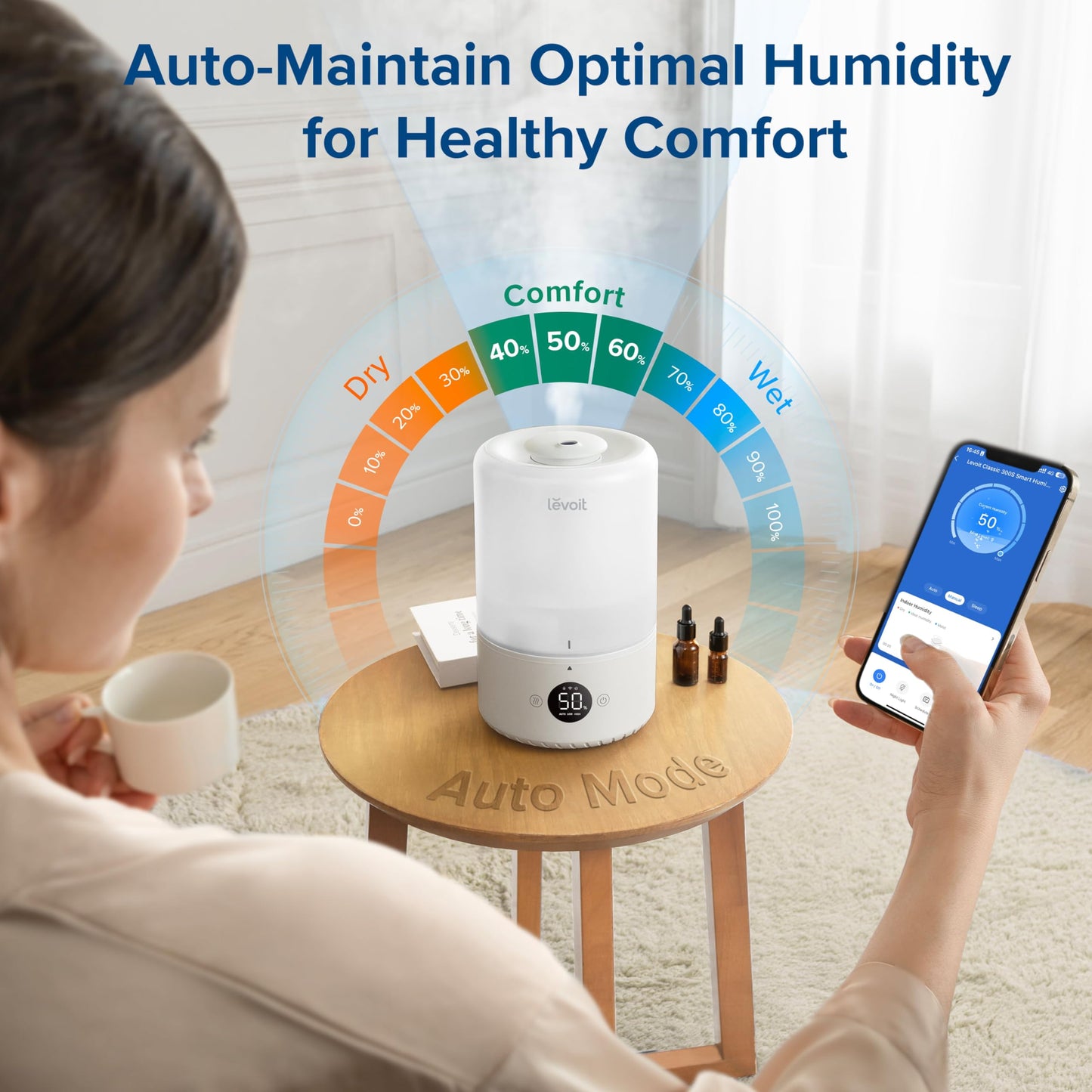 LEVOIT Humidifiers for Bedroom, Quiet (3L Water Tank) Cool Mist Top Fill Essential Oil Diffuser with 25Watt for Home Large Room, 360° Nozzle, Rapid Ultrasonic Humidification for Baby Nursery and Plant