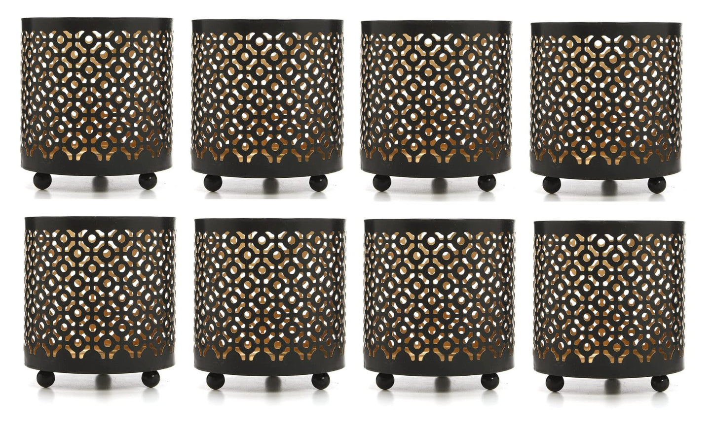 Hosley 4.5" High Black (Gold Inside) Metal Jar Holder Candle Sleeve. Candle Holder, Votive, Tea Light Lanterns Use with Tealights. Ideal Gift for Weddings, Parties, Spa and Aromatherapy O6