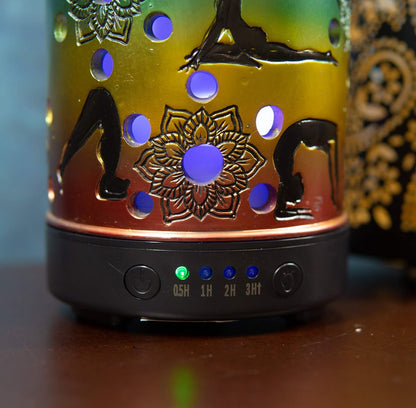 Ebros Gift Buddhist Lotus Mandala Chakra Zones Rainbow 7 Colors Wiccan Yoga Meditation Poses Essential Oil Diffuser with Colorful LED Lights and Electronic USB Power Cord Home Aromatherapy Accessory