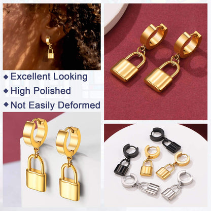 FaithHeart Huggie Hoop Earrings for Women-Stainless Steel/18K Gold Plated Dangling Drop Earring Ankh/Cross/Padlock/Italian Horn/Eye/Key Hoops Jewelry