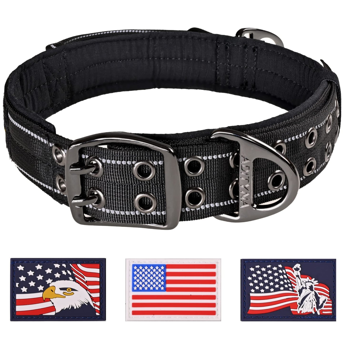 ADITYNA - Heavy Duty Dog Collar with Handle - Thick Dog Collar for Large Dogs - Wide, Reflective, Tactical, Soft Neoprene Padded - Perfect Dog Collar for Training and Walking