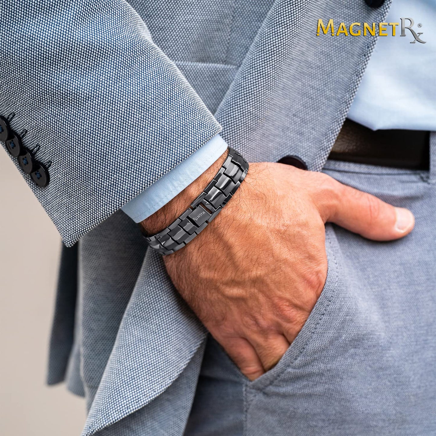 MagnetRX® Ultra Strength Magnetic Bracelet - Effective Stainless Steel Magnetic Bracelets for Men - Adjustable Bracelet Length with Sizing Tool for Perfect Fit (Black)