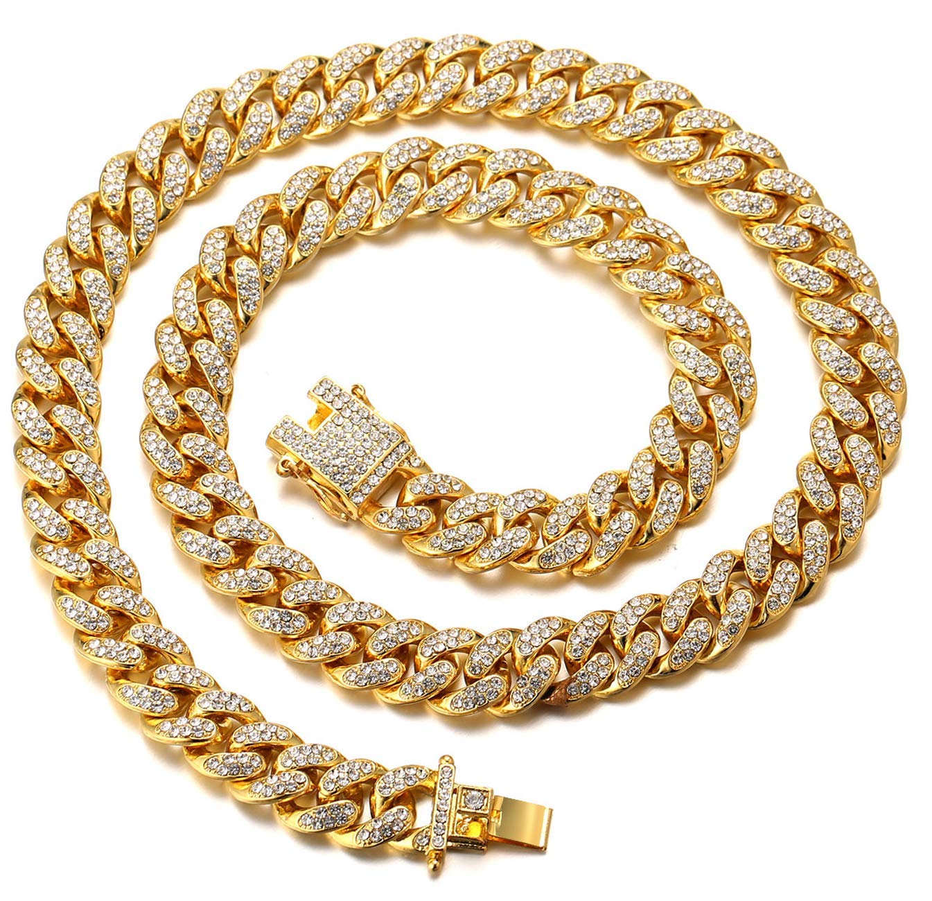 Halukakah Cat Collar - Carat - Iced Out Diamond Cuban Link Gold Chain for Cats & Kittens - Platinum Plated 7" Collar Size - for Decoration Only - Get Your Cat Catwalk Ready
