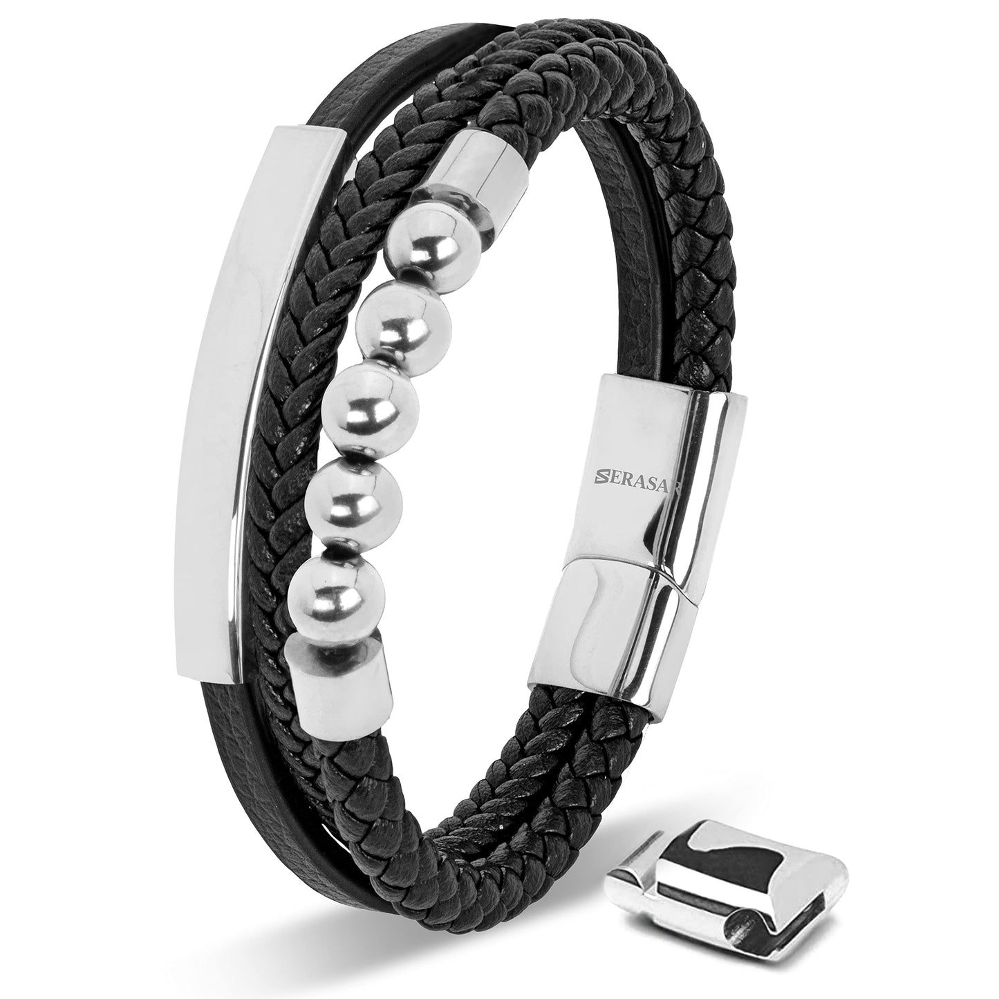 SERASAR Premium Leather Bracelet Men | Stainless Steel Magnetic Clasp | Three Colors | Jewelry Box Included