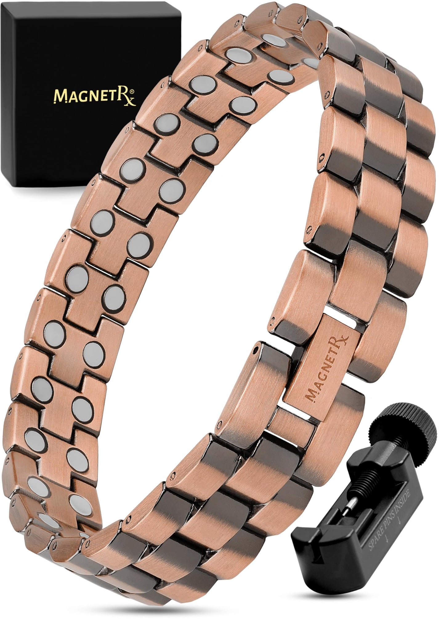 MagnetRX® Pure Copper Bracelet for Men – Effective Ultra Strength Magnetic Copper Bracelets – Adjustable Bracelet Length with Included Sizing Tool (Leo Style)