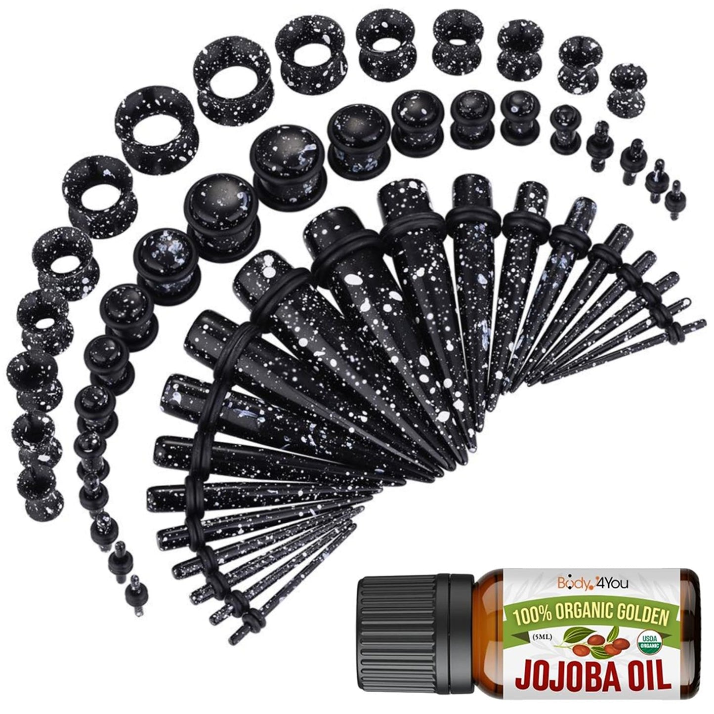 BodyJ4You 54PC Ear Stretching Kit 14G-12mm - Aftercare Jojoba Oil - Acrylic Plugs Gauge Tapers Silicone Tunnels - Lightweight Expanders Men Women