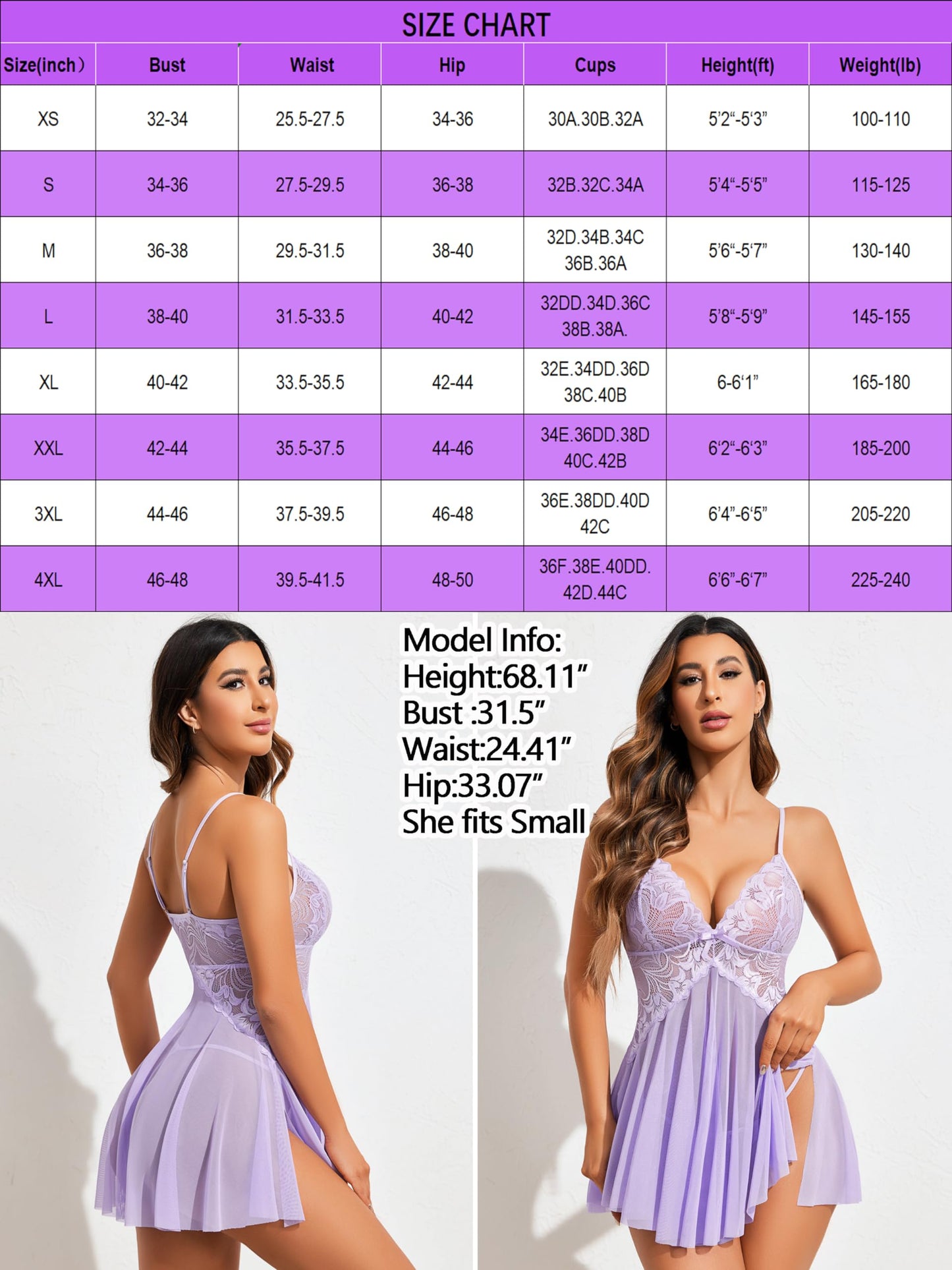 Avidlove Women Lace Lingerie Babydoll Sexy Chemise Exotic Nightgowns Bridal Nightdress