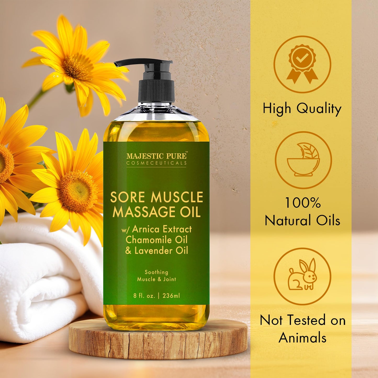 MAJESTIC PURE Arnica Sore Muscle Massage Oil for Massage Therapy - Natural Oil with Lavender and Chamomile Essential Oils - Multipurpose Instant Absorption Full Body Massage Oil - 8 fl. oz.