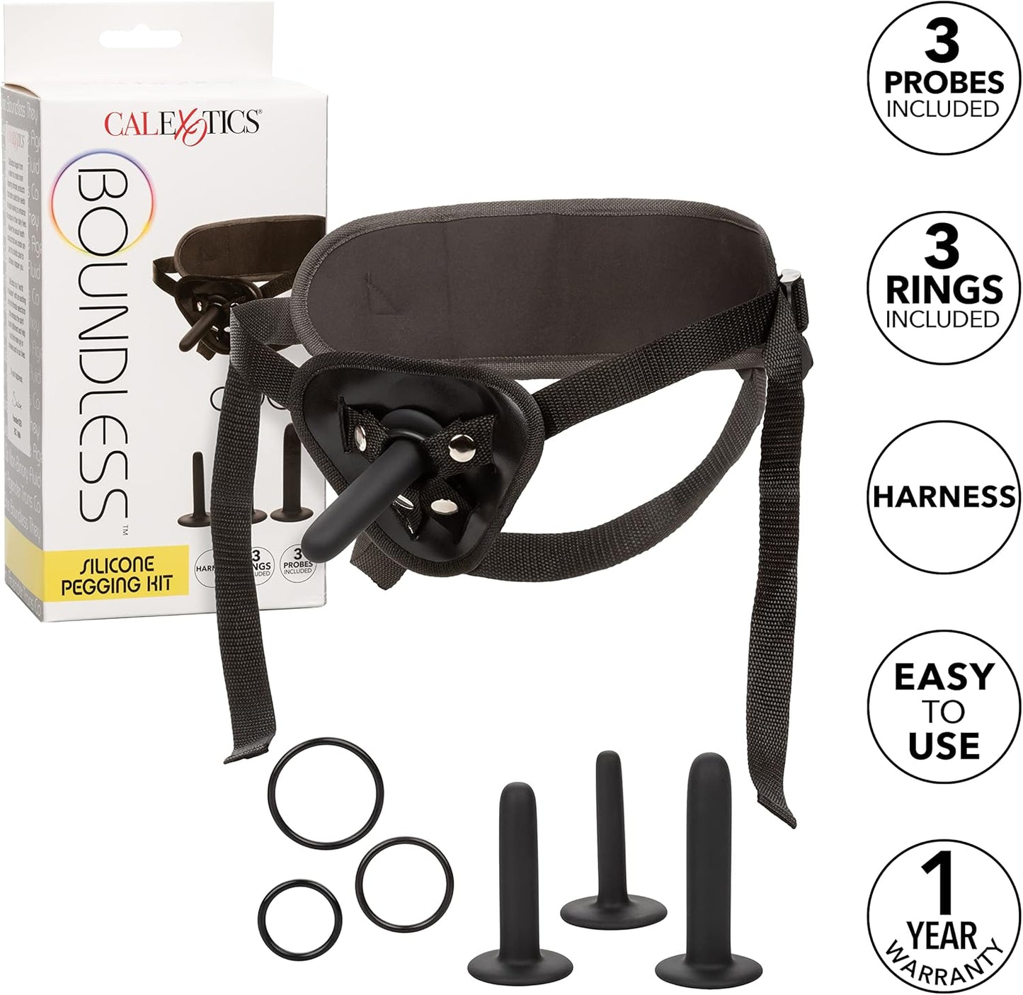 CalExotics Boundless Silicone Pegging Kit with Adjustable Strap On Harness - SE-2700-75-3 Black