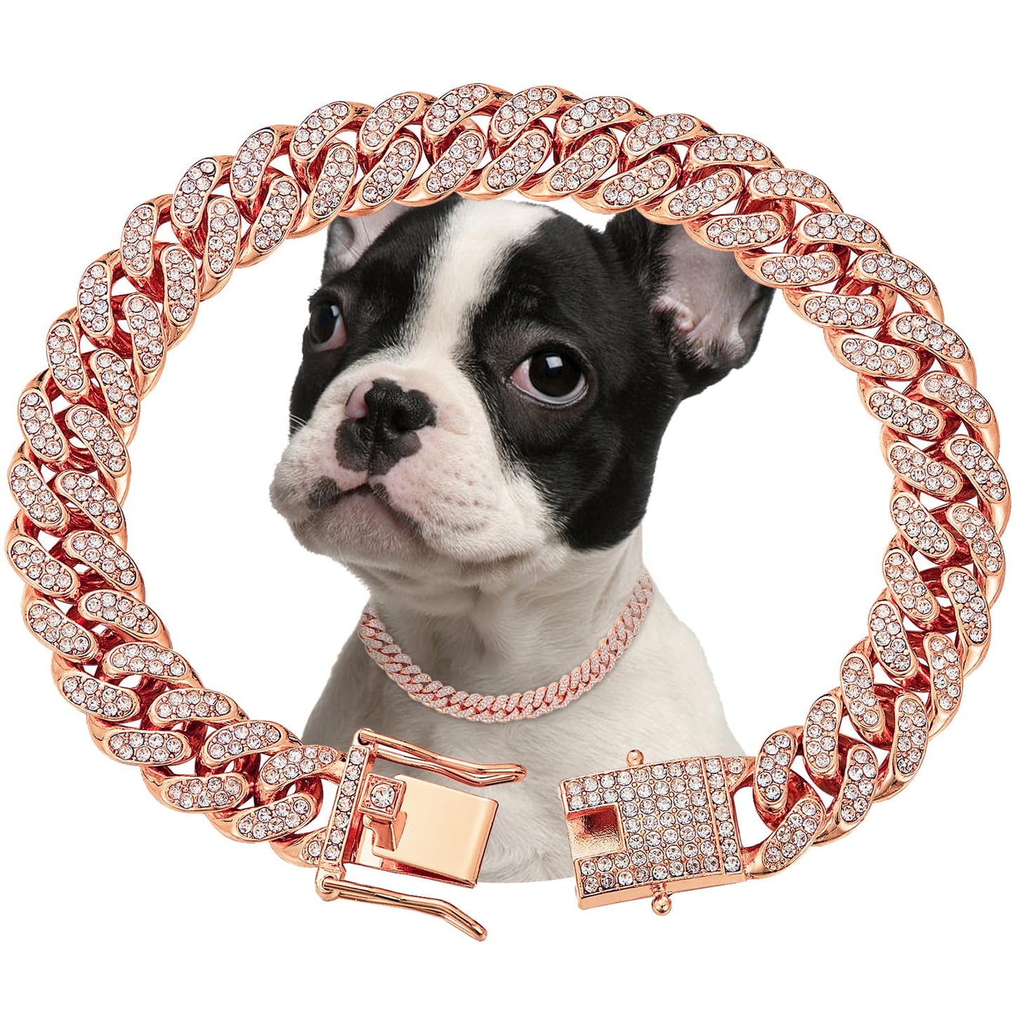 Silver Dog Chain Collar Diamond Cuban Link Dog Collar 13mm Wide Dog Necklace Metal Cat Chain Pet Crystal Collar Jewelry Accessories for Small Medium Large Dogs Cats(10inch)