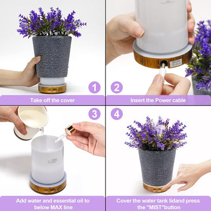 Essential Oil Diffuser, Lavender Plant Potted Aromatherapy Diffuser, 150ml Cold Mist humidifier, Super Quiet and Waterless auto Shut Off, ultrasonic Oil Diffuser for Home Office