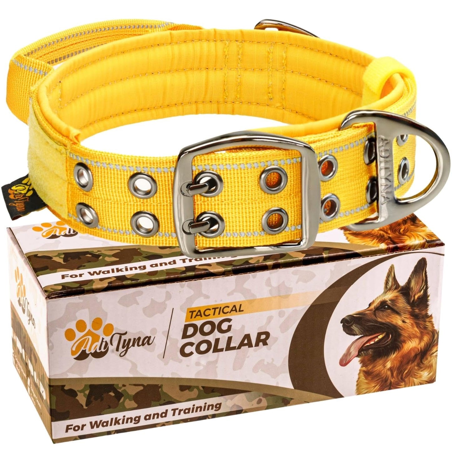 ADITYNA - Heavy Duty Dog Collar with Handle - Thick Dog Collar for Large Dogs - Wide, Reflective, Tactical, Soft Neoprene Padded - Perfect Dog Collar for Training and Walking