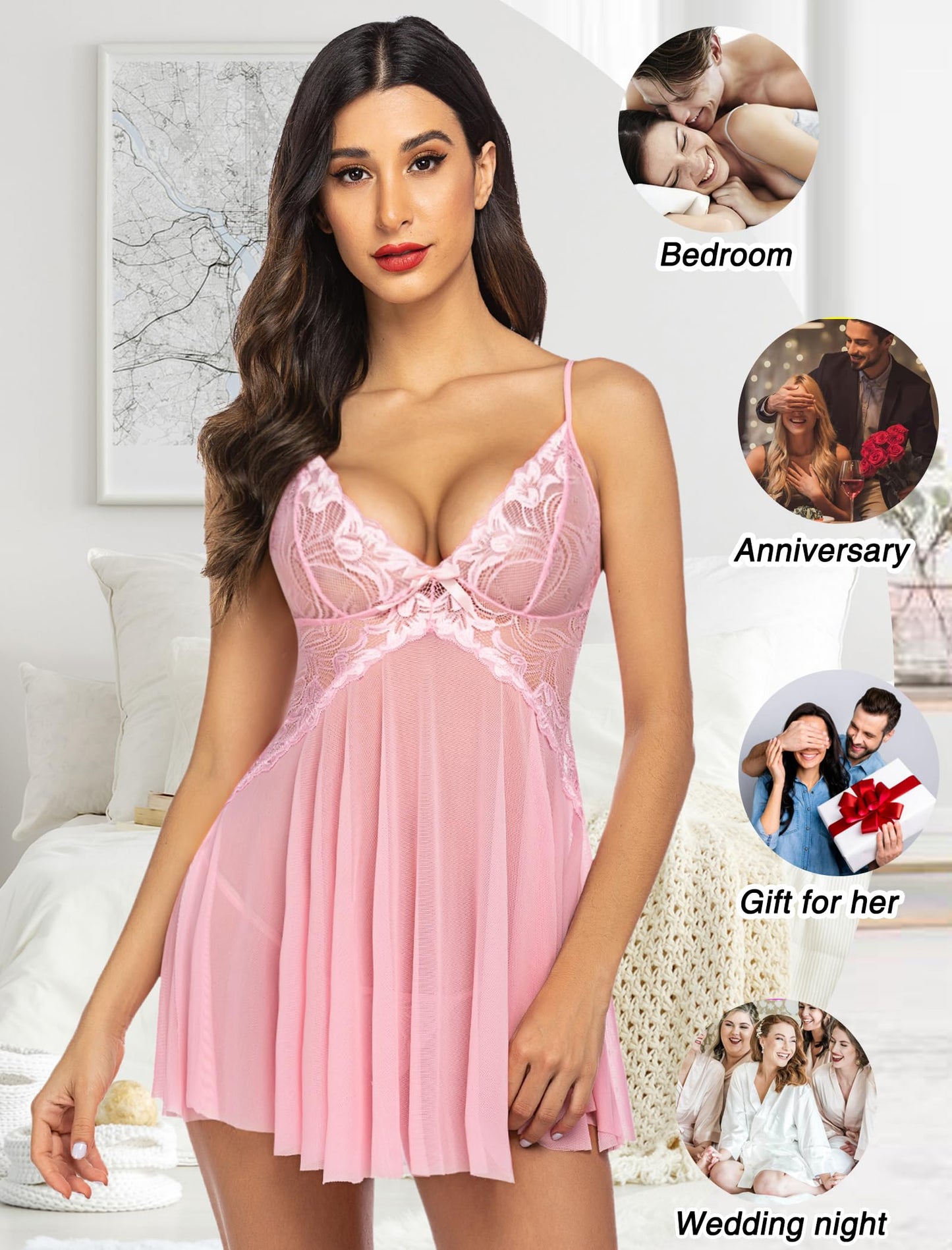 Avidlove Women Lace Lingerie Babydoll Sexy Chemise Exotic Nightgowns Bridal Nightdress