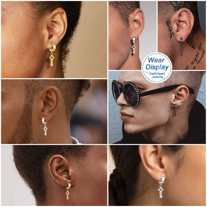 FaithHeart Huggie Hoop Earrings for Women-Stainless Steel/18K Gold Plated Dangling Drop Earring Ankh/Cross/Padlock/Italian Horn/Eye/Key Hoops Jewelry