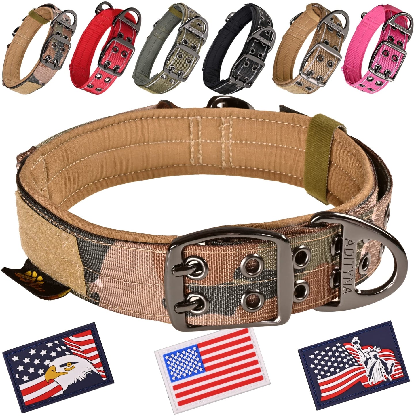 ADITYNA - Heavy Duty Dog Collar with Handle - Thick Dog Collar for Large Dogs - Wide, Reflective, Tactical, Soft Neoprene Padded - Perfect Dog Collar for Training and Walking