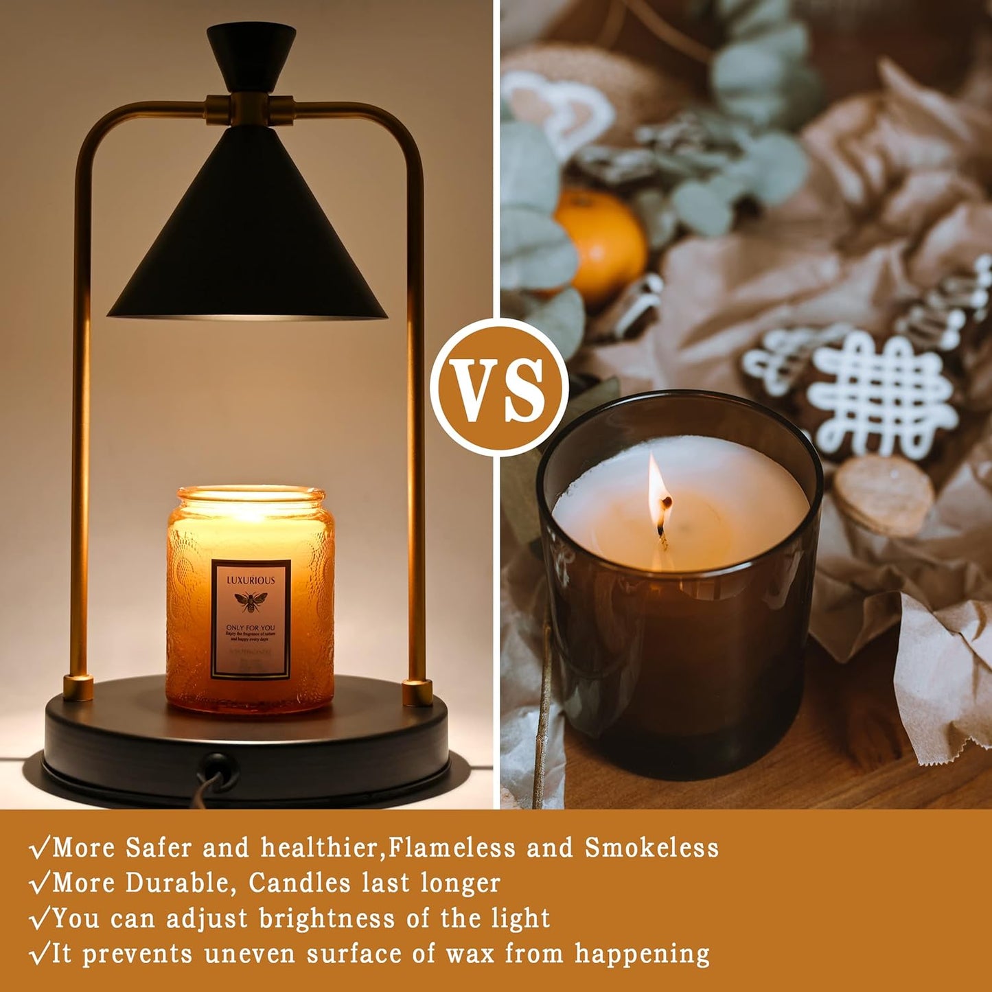 Candle Warmer Lamp with 2 Bulbs,Electric Candle Warmer with Timer,Christmas Gifts for Candle Lovers,Dimmable Candle Lamp,Compatible with Various Candles, Candle Holders for Home Decor,Black