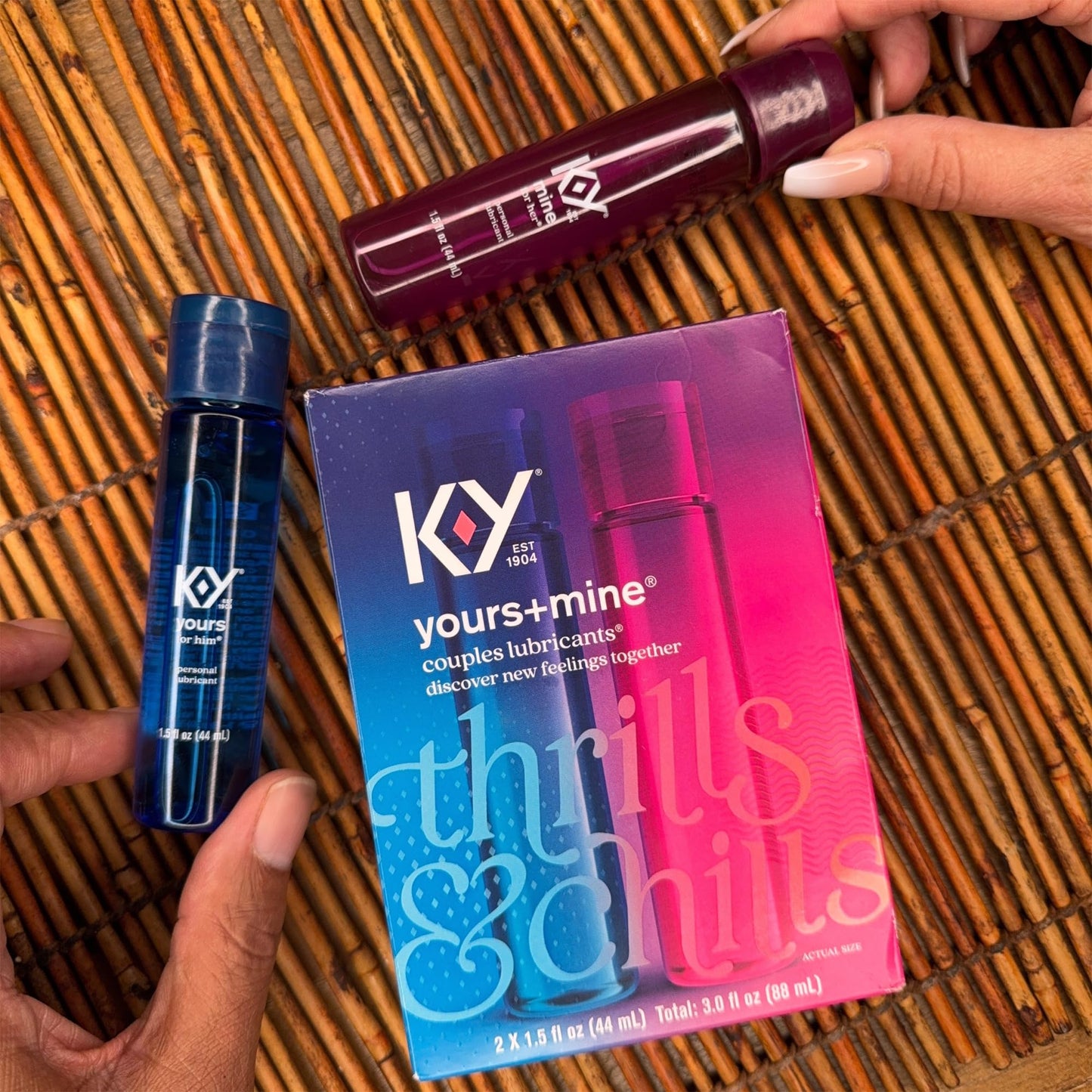 K-Y Yours + Mine Couples Personal Lube, Two Personal Lubricants, Water Based Lube for Women & Glycerin-Based Lube for Men, 2 x 1.5 FL OZ