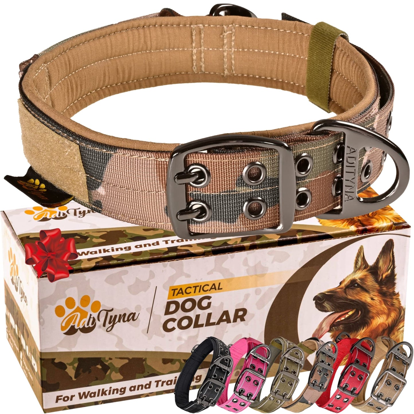 ADITYNA - Heavy Duty Dog Collar with Handle - Thick Dog Collar for Large Dogs - Wide, Reflective, Tactical, Soft Neoprene Padded - Perfect Dog Collar for Training and Walking