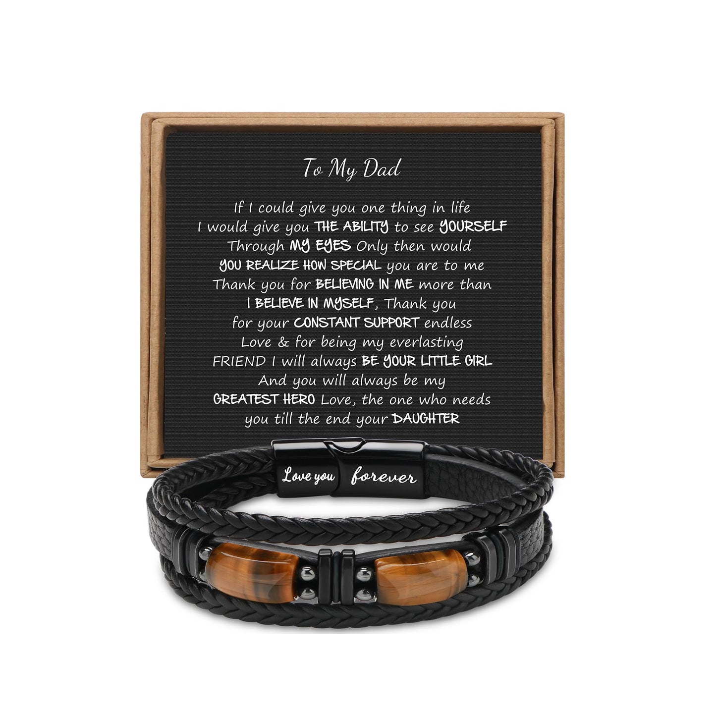 𝗚𝗶𝗳𝘁𝘀 𝗳𝗼𝗿 𝗠𝗲𝗻 𝗟𝗲𝗮𝘁𝗵𝗲𝗿 𝗕𝗿𝗮𝗰𝗲𝗹𝗲𝘁 With Tigers Eye, Father's Day Christmas Anniversary Birthday Gifts for Son Husband Grandson Boyfriend Brother Dad Love You Forever Bracelets for Men
