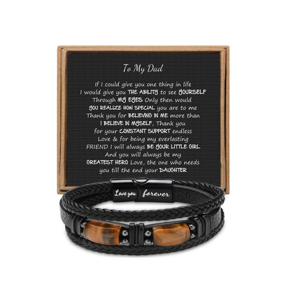 𝗚𝗶𝗳𝘁𝘀 𝗳𝗼𝗿 𝗠𝗲𝗻 𝗟𝗲𝗮𝘁𝗵𝗲𝗿 𝗕𝗿𝗮𝗰𝗲𝗹𝗲𝘁 With Tigers Eye, Father's Day Christmas Anniversary Birthday Gifts for Son Husband Grandson Boyfriend Brother Dad Love You Forever Bracelets for Men