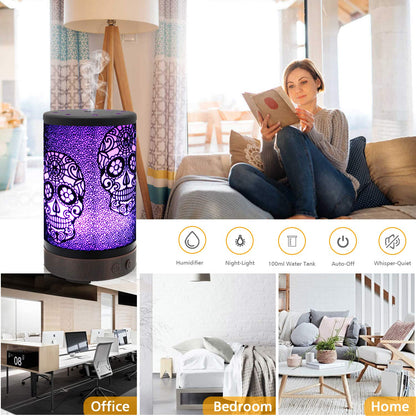 Skull Essential Oil Diffuser, Daroma 100ml Metal Aromatherapy Ultrasonic Cool Mist Humidifier Air Scent Home Office Gift, 7 Colors Changed LED Mood Light, Waterless Auto-Off