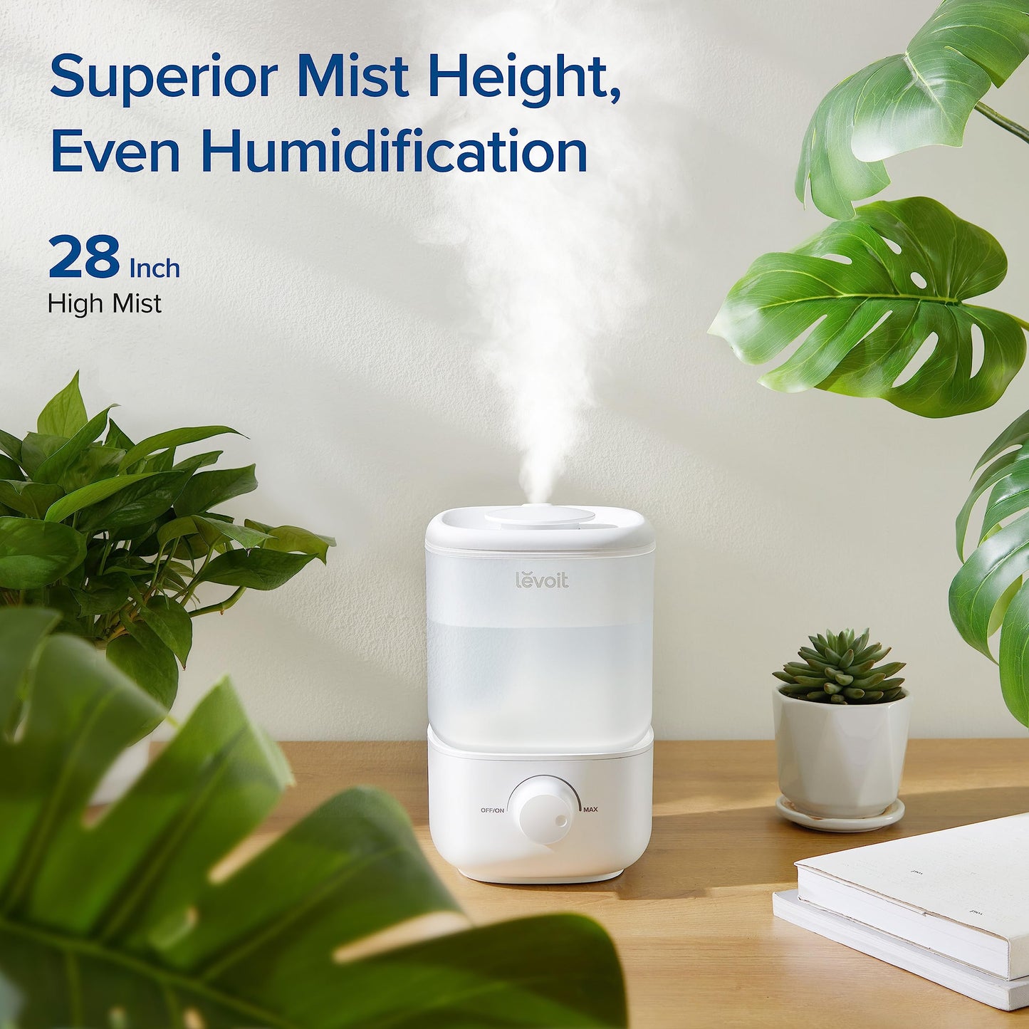 LEVOIT Humidifiers for Bedroom, Quiet (3L Water Tank) Cool Mist Top Fill Essential Oil Diffuser with 25Watt for Home Large Room, 360° Nozzle, Rapid Ultrasonic Humidification for Baby Nursery and Plant