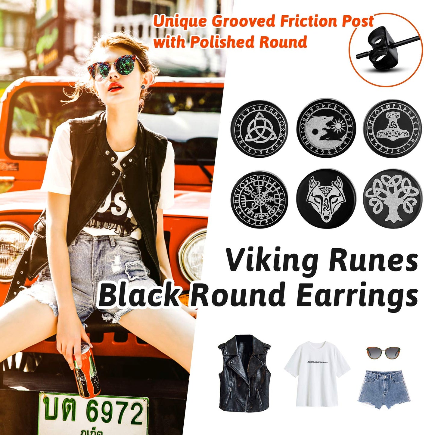 FaithHeart Cool Earrings Set Viking Runes Stuff/Eye of Horus/Cross Black Studs/Hoops Earrings for Men Women with Delicate Packaging