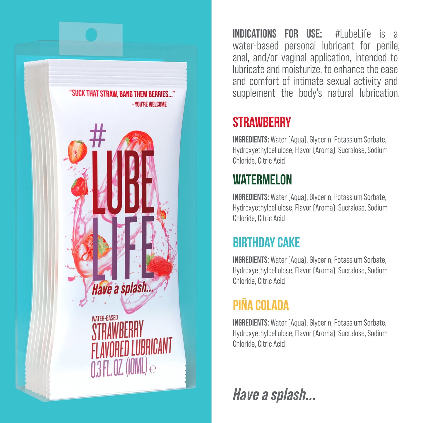 Lube Life Water-Based Strawberry Flavored Lubricant, Personal Lube for Men, Women and Couples, Made Without Added Sugar, 8 Fl Oz