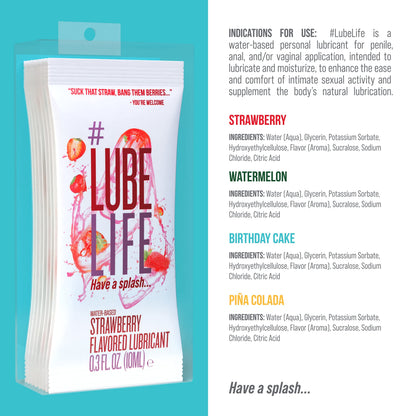 Lube Life Water-Based Strawberry Flavored Lubricant, Personal Lube for Men, Women and Couples, Made Without Added Sugar, 8 Fl Oz