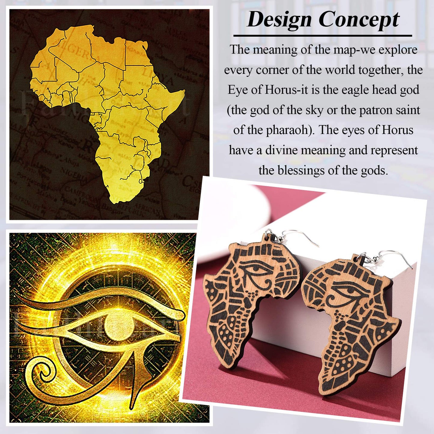 FaithHeart African Map Shaped Drop Earrings Stainless Steel/18K Gold Plated Statement Africa Jewelry Ear Charms for Women Teen Girls