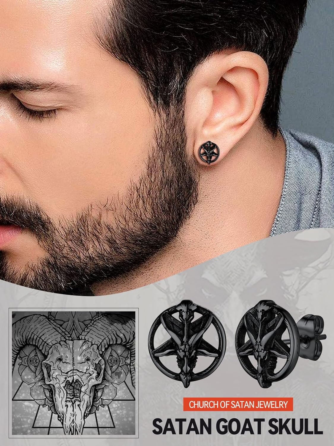 Black Satanic Earrings Gothic Punk Stud Earrings Stainless Steel Satanic Jewelry Accessories