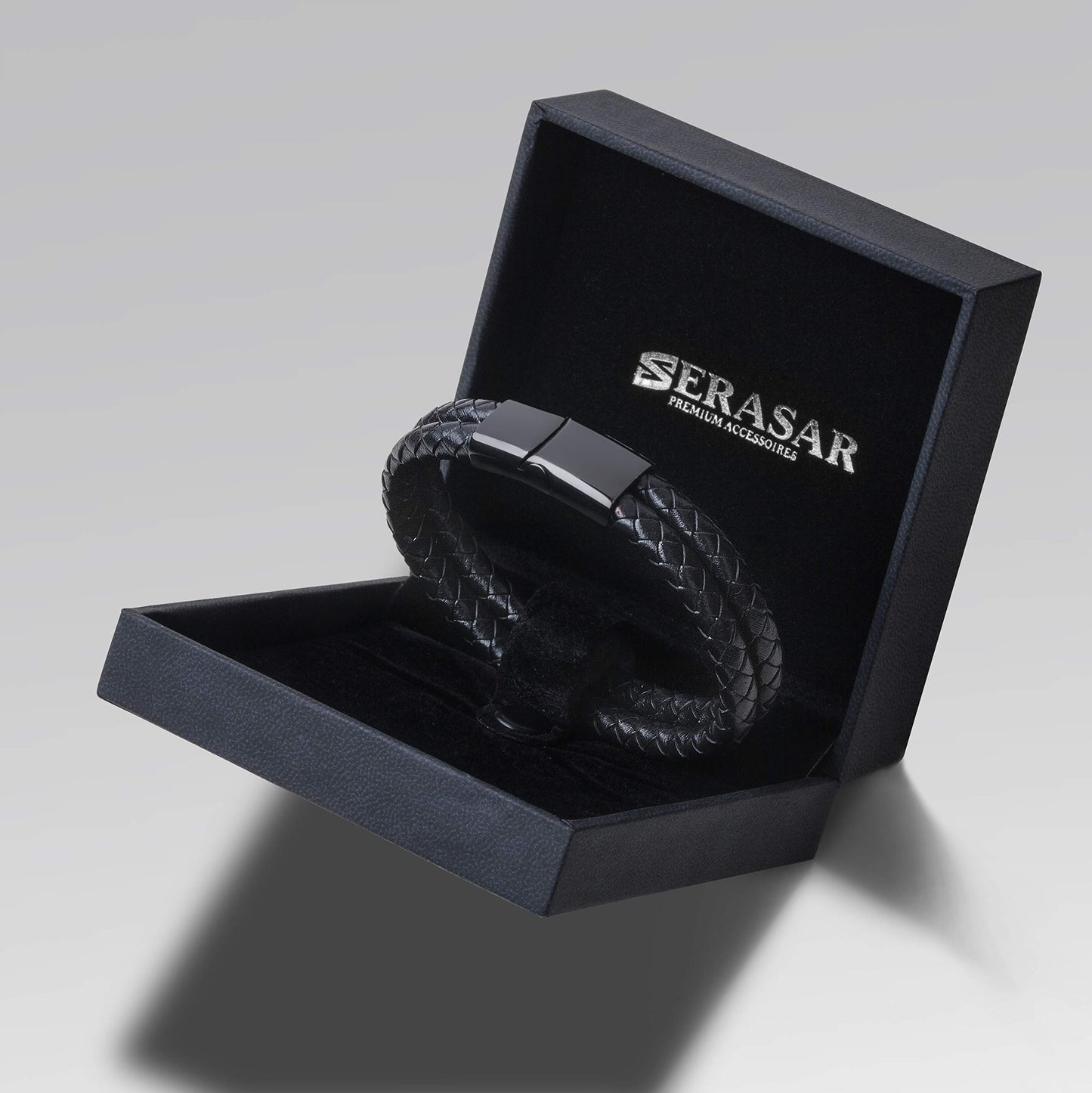 SERASAR Premium Leather Bracelet Men | Stainless Steel Magnetic Clasp | Three Colors | Jewelry Box Included