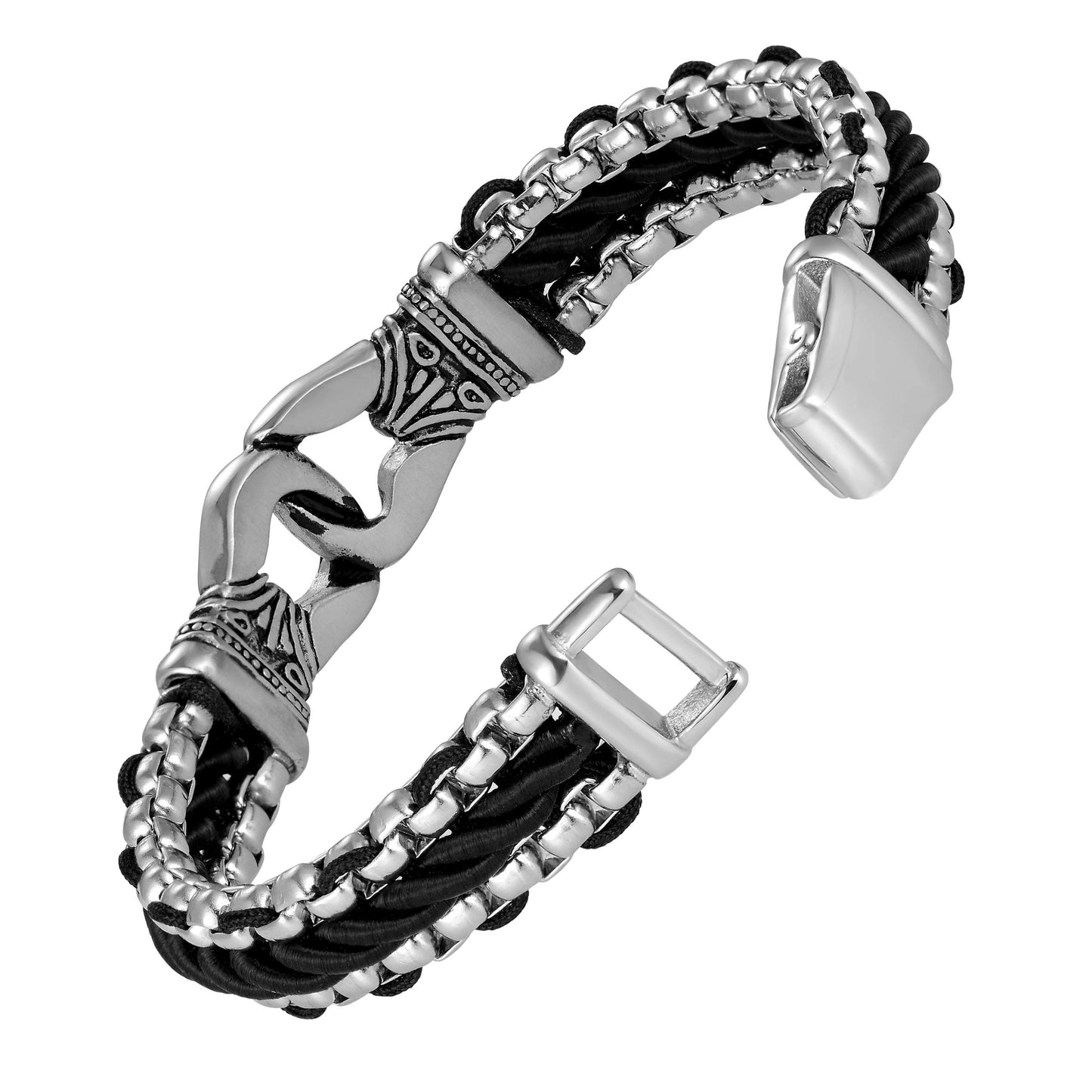 Urban Jewelry Amazing Stainless Steel Men's link Bracelet Silver Black 9 Inch with Necklace Option 21 inch (With Branded Gift Box)