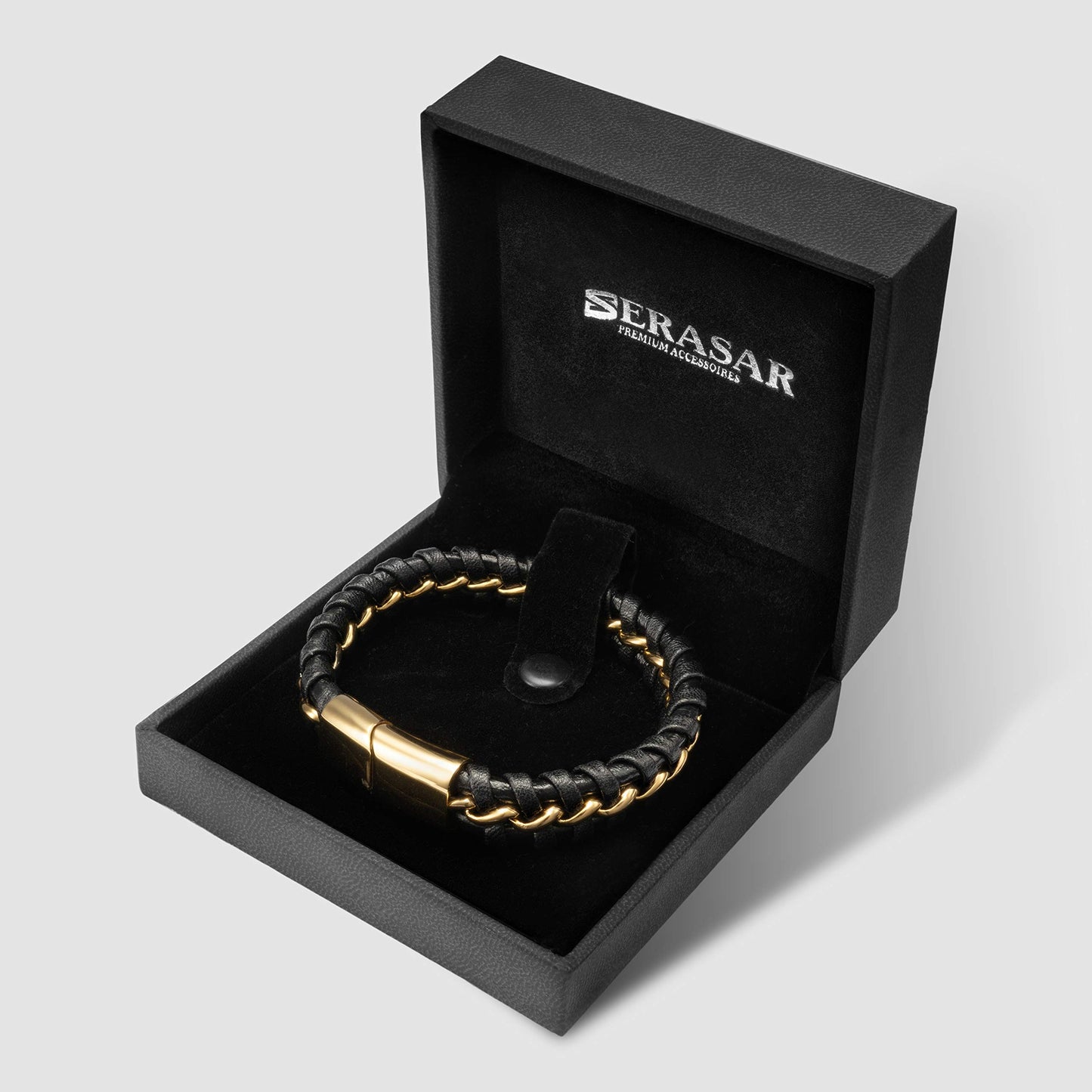 SERASAR Premium Leather Bracelet Men | Stainless Steel Magnetic Clasp | Three Colors | Jewelry Box Included