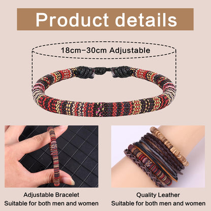 Florideco 30PCS Braided Leather Bracelets for Men Women Wrap Wood Beads Bracelet Woven Ethnic Tribal Rope Wristbands Bracelets Set Adjustable