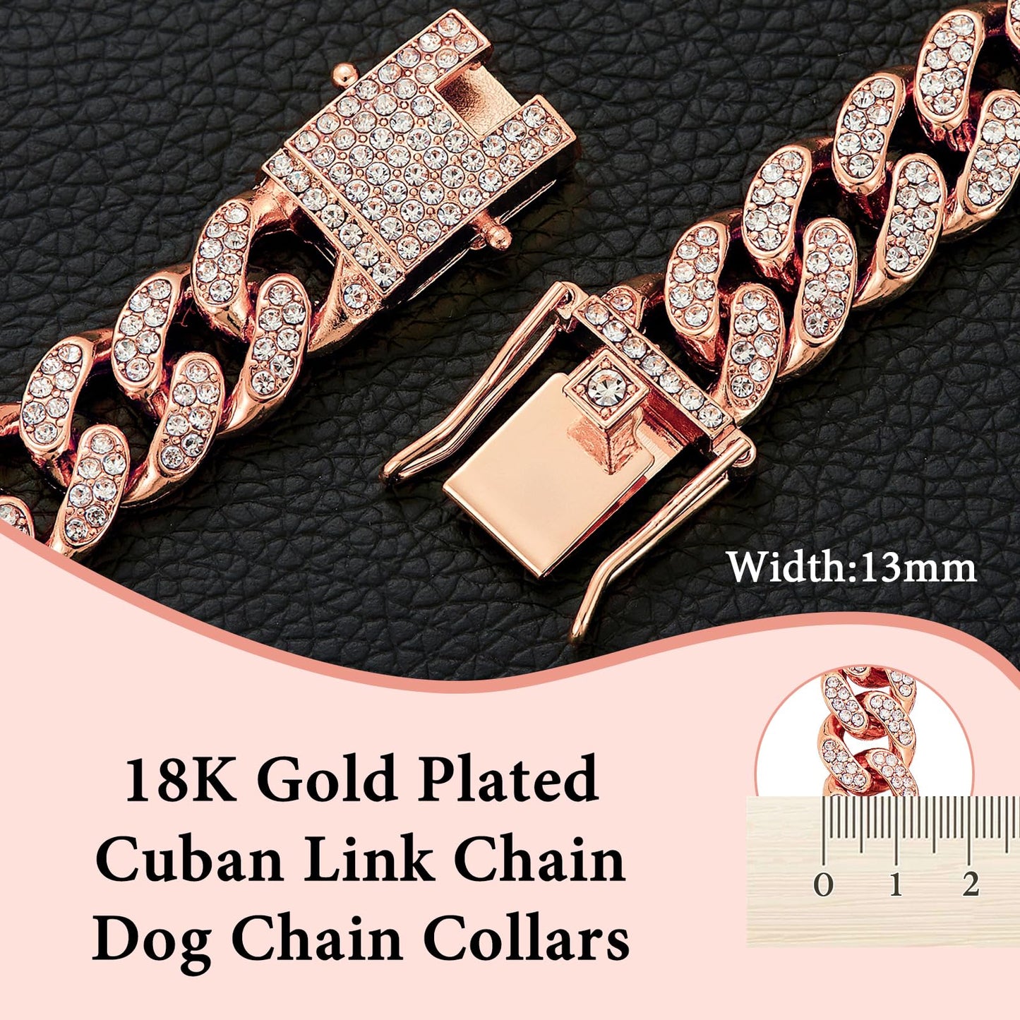 Silver Dog Chain Collar Diamond Cuban Link Dog Collar 13mm Wide Dog Necklace Metal Cat Chain Pet Crystal Collar Jewelry Accessories for Small Medium Large Dogs Cats(10inch)