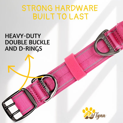 ADITYNA - Heavy Duty Dog Collar with Handle - Thick Dog Collar for Large Dogs - Wide, Reflective, Tactical, Soft Neoprene Padded - Perfect Dog Collar for Training and Walking