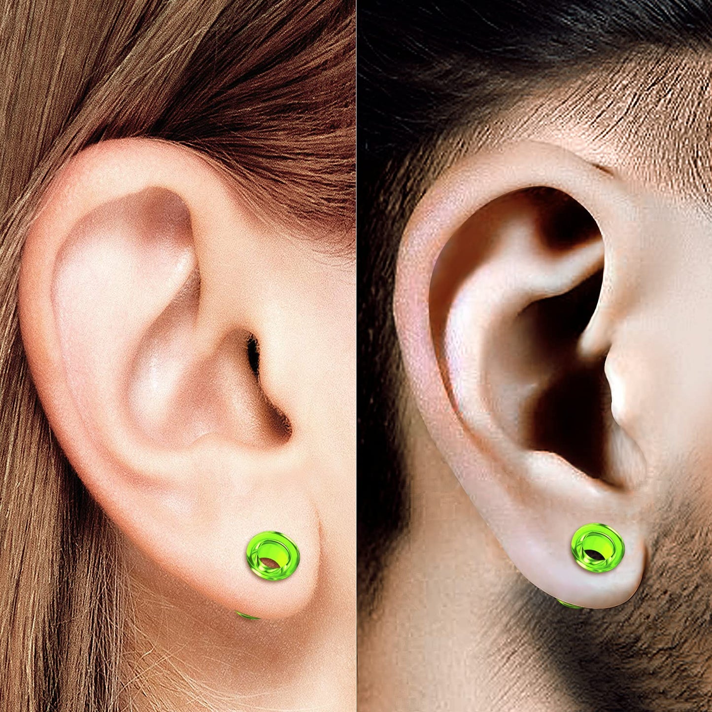 Pair of Green Acrylic flesh Tunnels External Piercing Jewelry Stretcher Screw-fit Ear Plugs Earring Lobe