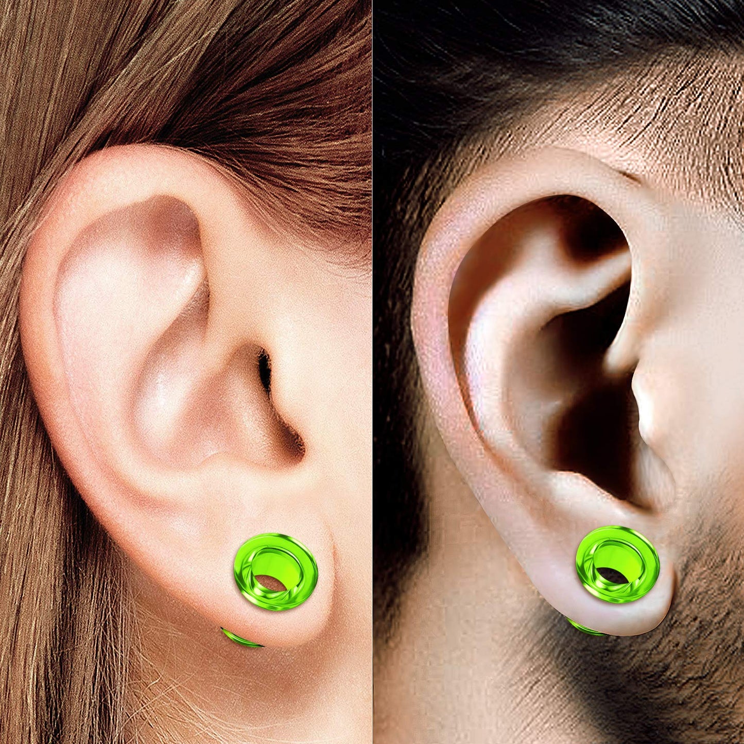 Pair of Green Acrylic flesh Tunnels External Piercing Jewelry Stretcher Screw-fit Ear Plugs Earring Lobe