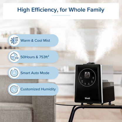 LEVOIT Humidifiers for Bedroom, Quiet (3L Water Tank) Cool Mist Top Fill Essential Oil Diffuser with 25Watt for Home Large Room, 360° Nozzle, Rapid Ultrasonic Humidification for Baby Nursery and Plant