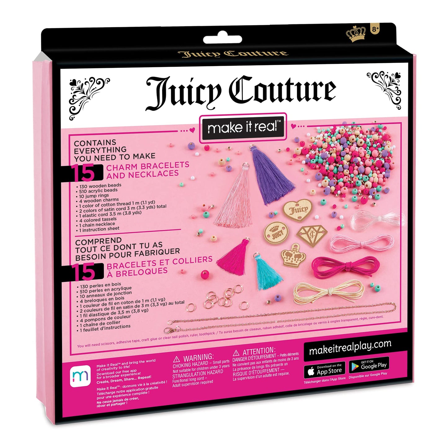 Make it Real - Juicy Couture Pink and Precious Bracelets - DIY Charm Bracelet Kit with Beads for Tween Jewelry Making - Jewelry Making Kit for Girls