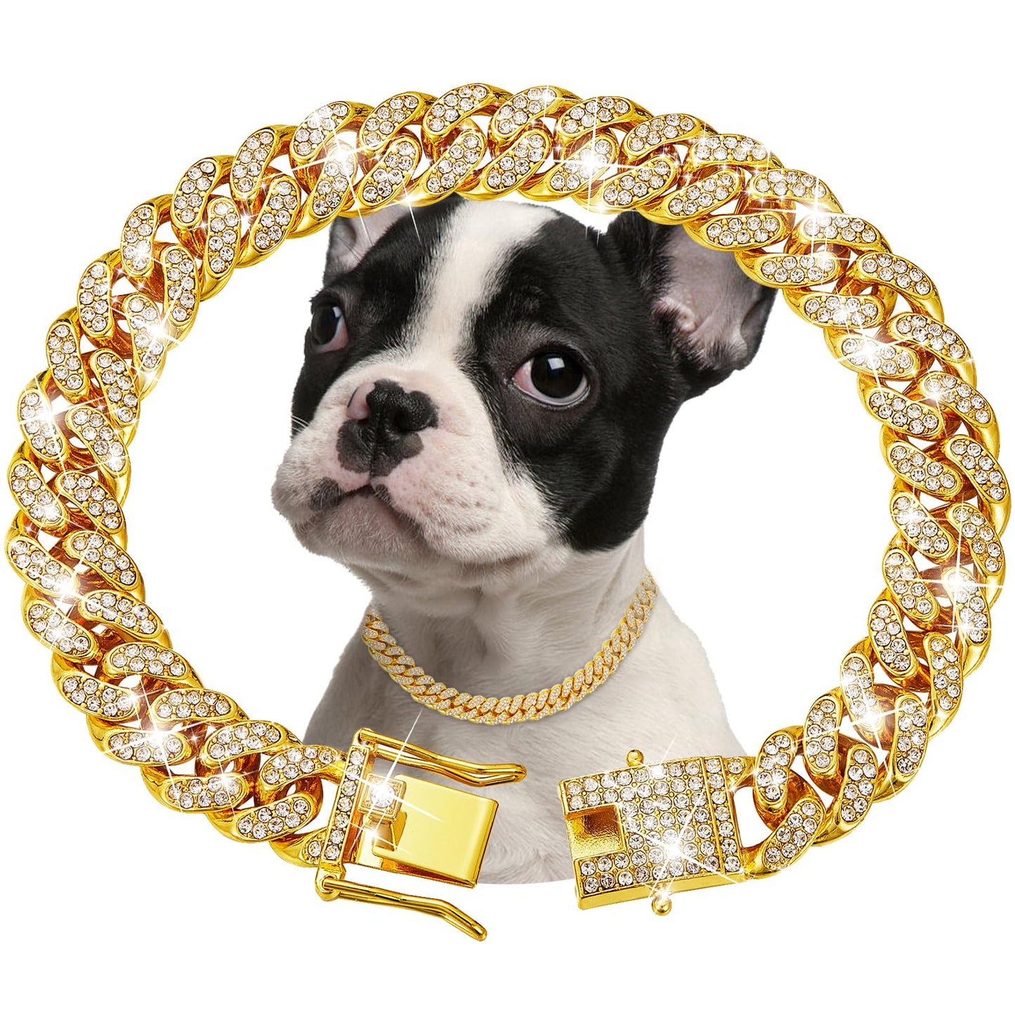 Silver Dog Chain Collar Diamond Cuban Link Dog Collar 13mm Wide Dog Necklace Metal Cat Chain Pet Crystal Collar Jewelry Accessories for Small Medium Large Dogs Cats(10inch)