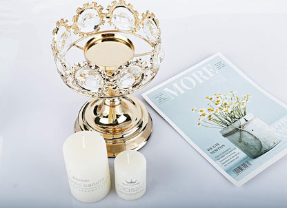 Gold Pillar Candle Holder, Premium Gold Candlestick Holder with Deluxe Crystal Design (Gold Crystal)