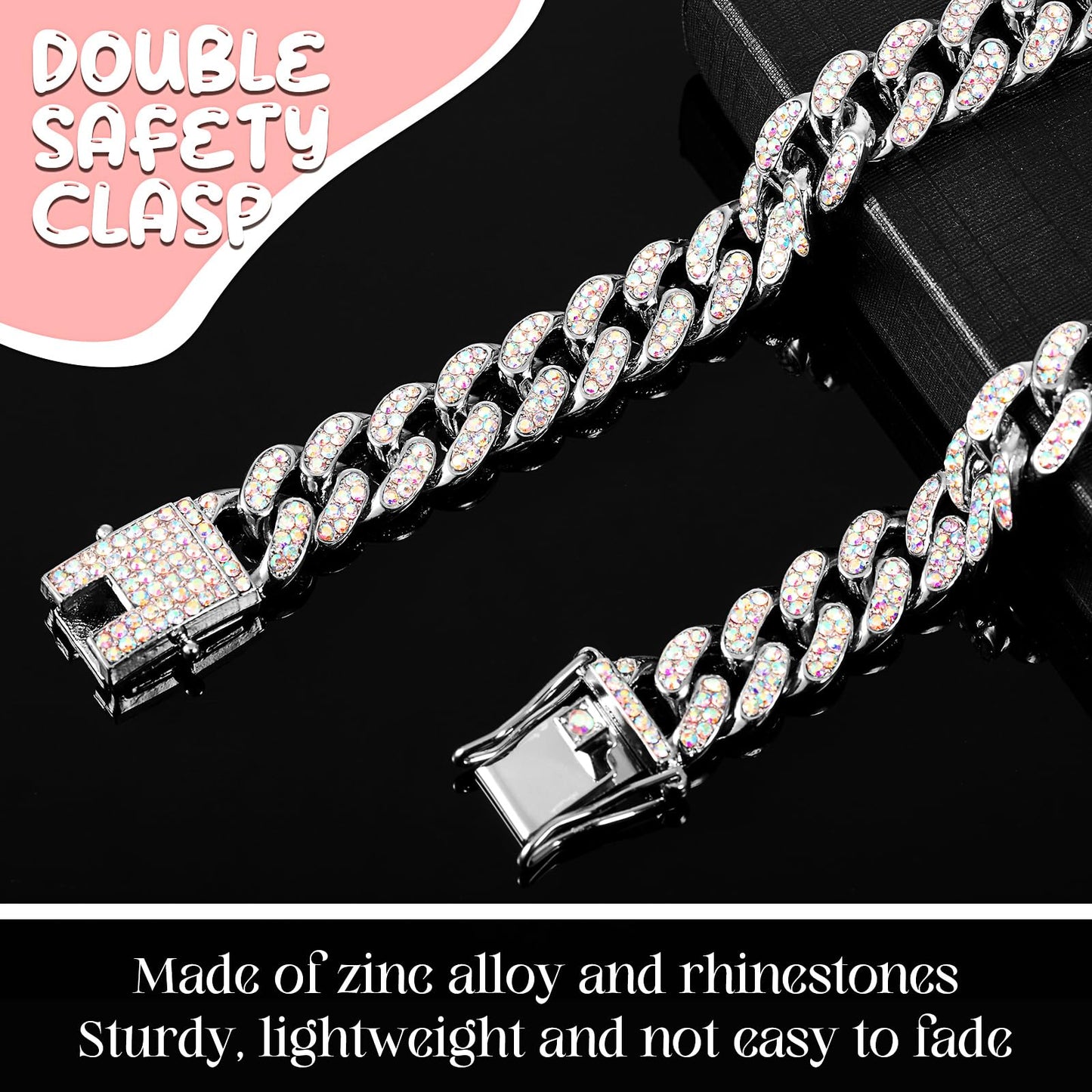 LEIFIDE Pink Crystal Dog Necklace Rose Gold Link Chain Collar for Small, Medium and Large Dogs 8 Inch