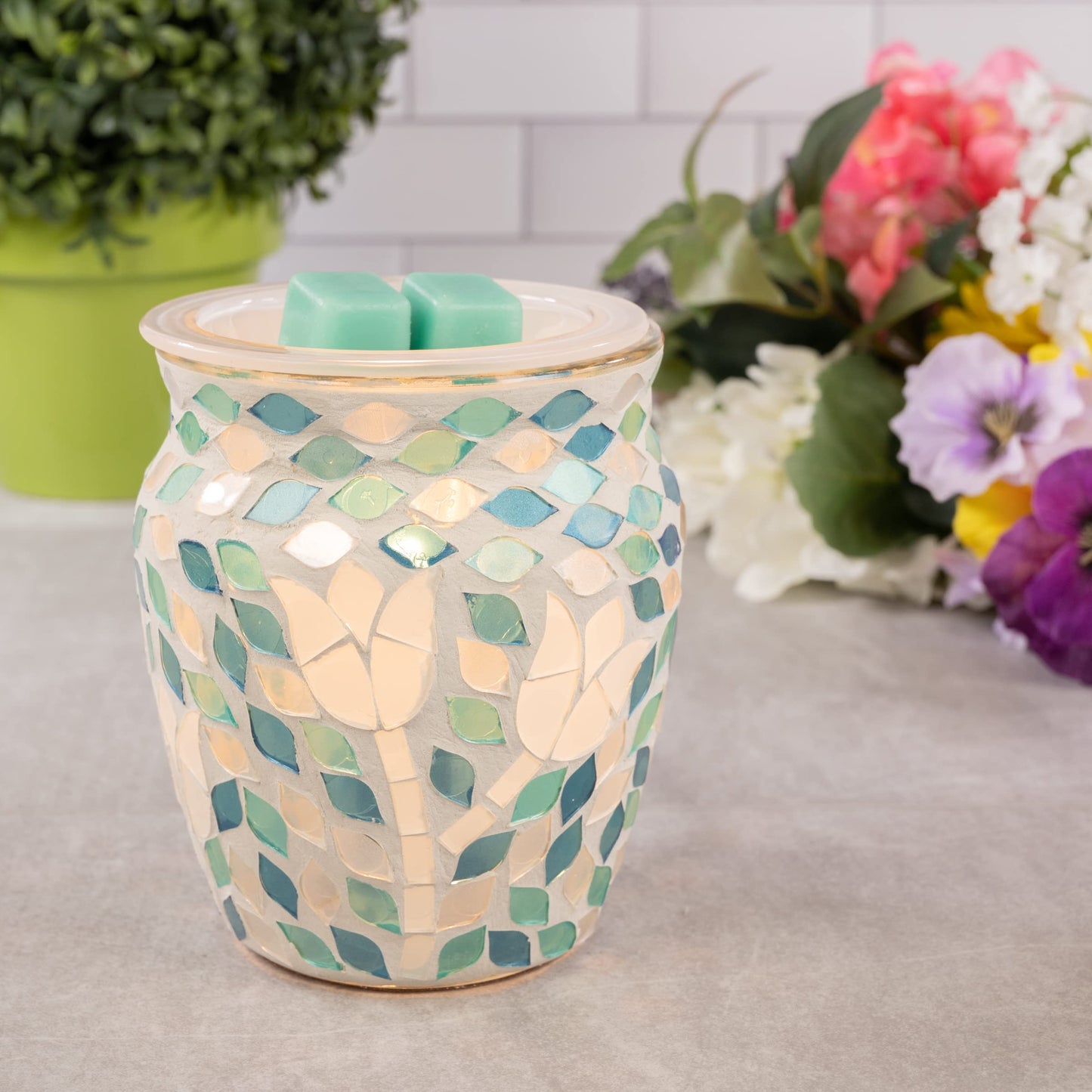 Scentsationals Mosaic Collection - Garden Delight - Scented Wax Warmer - Fragrance Wax Cube Melter & Burner - Electric Home Air Freshener Art Gift