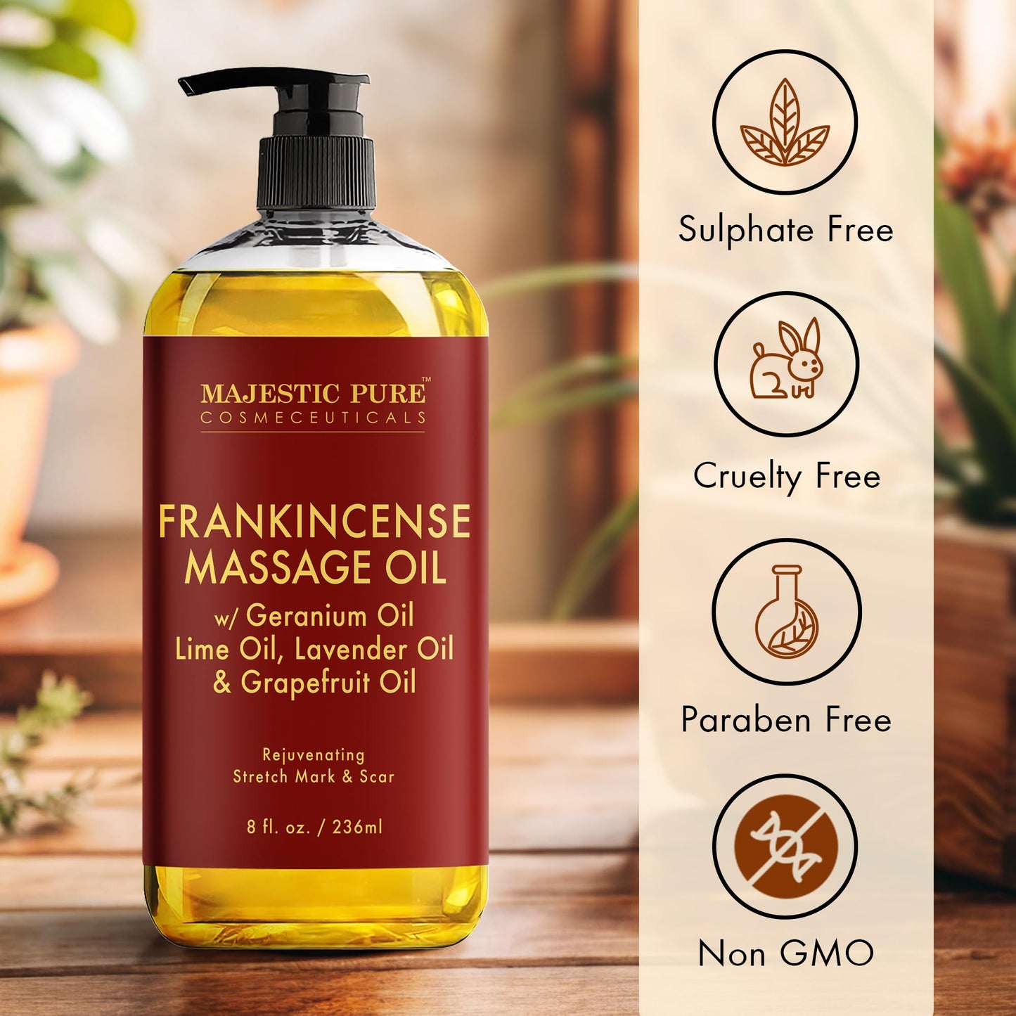 MAJESTIC PURE Arnica Sore Muscle Massage Oil for Massage Therapy - Natural Oil with Lavender and Chamomile Essential Oils - Multipurpose Instant Absorption Full Body Massage Oil - 8 fl. oz.