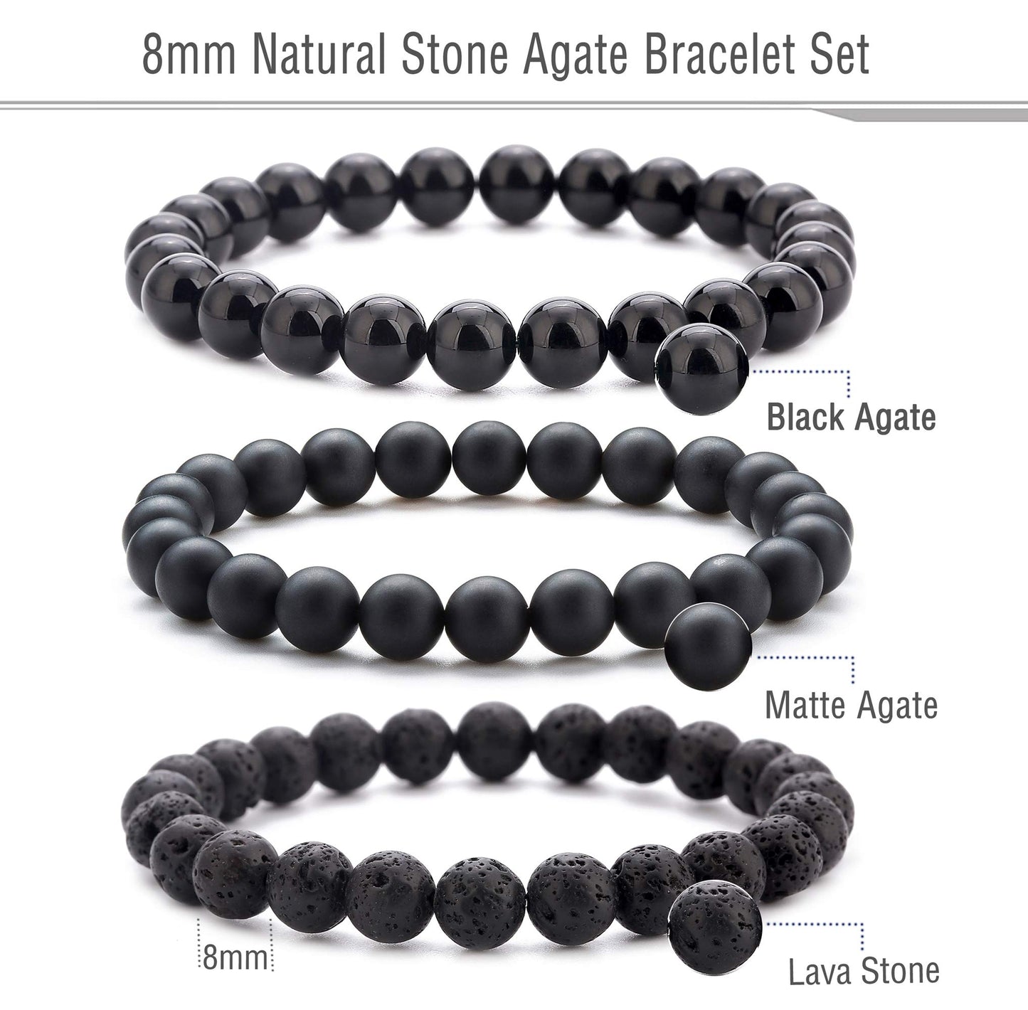 Hamoery Men Women 8mm Natural Stone Lava Rock Diffuser Bracelet Elastic Yoga Agate Beads Bracelet Bangle